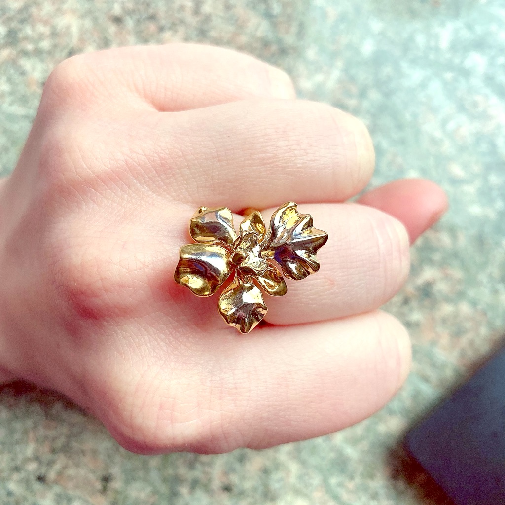18k Gold And Rhodium Orchid Ring